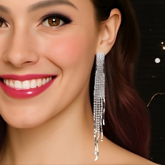 🆕️Dazzling Rhinestone Silver Plated Party Drop Earrings | 925 Sterling Posts - Picture 16 of 16